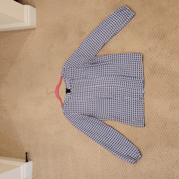 Ann Taylor Factory Top, White and Blue Pullover, Longsleeve Blouse, Medium - Picture 2 of 6